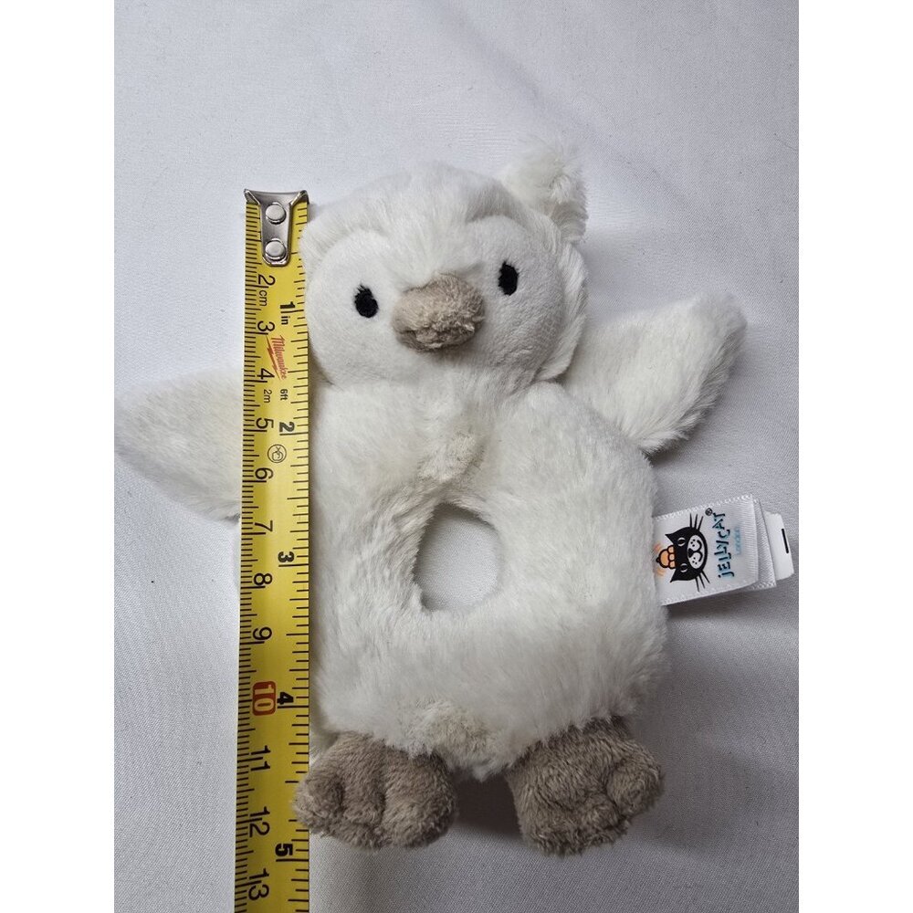 Little Jellycat Bashful Owl White Plush Rattle Ring Grabber Lovey Baby Toy - Picture 6 of 6